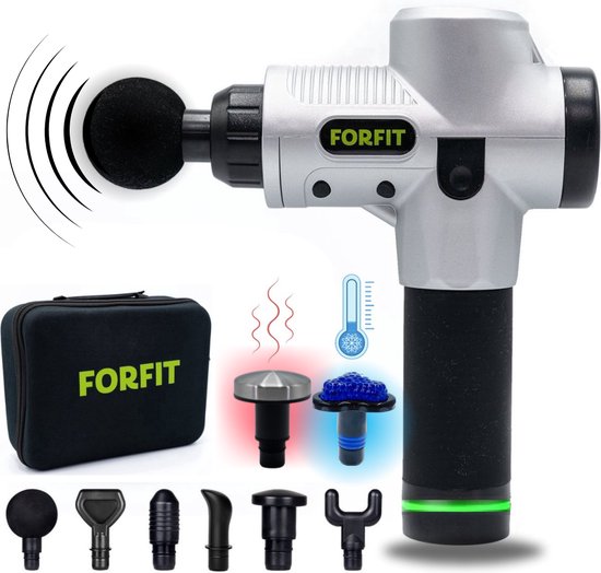 FORFIT Hot & Cold Massage Gun - Silver – 30 Standen en 8 Opzetstukken ...