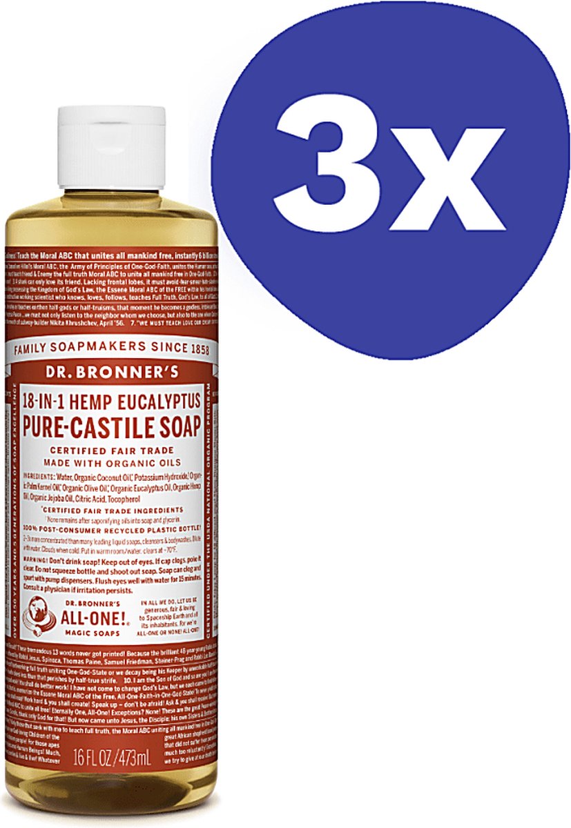 Dr. Bronner's Eucalyptus Vloeibare Zeep (3x 475ml)