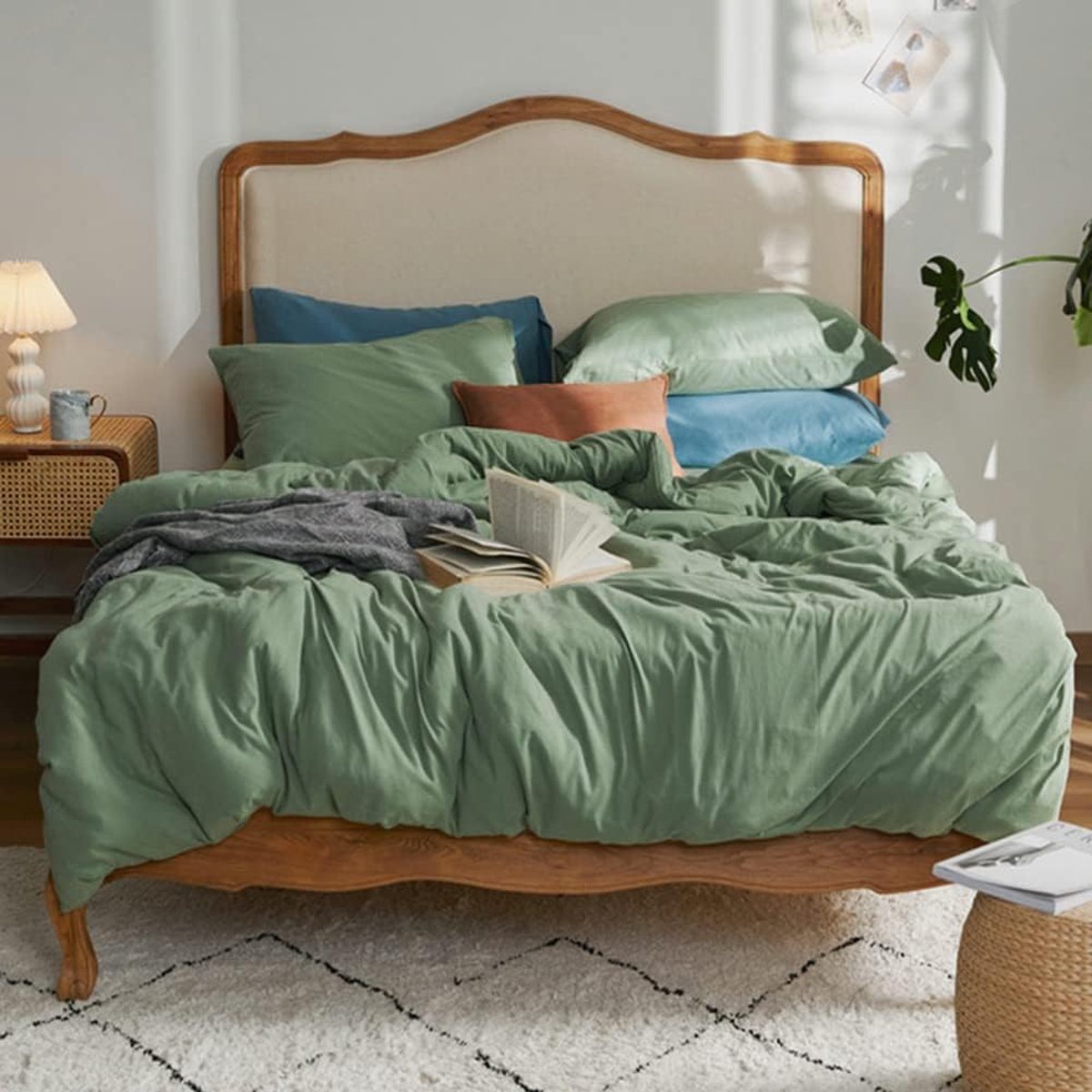TOCOMOA Musselin Beddengoed, 135 x 200 cm, katoen, 6-delig, beige, linnenlook, 2 dekbedovertrekset met 2 kussenslopen van 80 x 80 cm en 2 kussenslopen van 40 x 80 cm, Oeko-Tex dekbedovertrek met