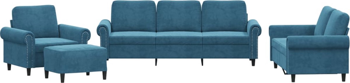 vidaXL - 4-delige - Loungeset - met - kussens - fluweel - blauw