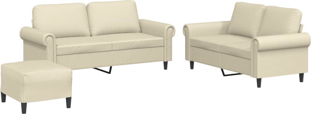 vidaXL - 3-delige - Loungeset - met - kussens - kunstleer - crème
