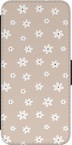 Leuke Telefoonhoesjes - Hoesje geschikt voor Samsung Galaxy S21 bookcase leer - Cute flowers - Cute flowers - Wallet Case met pasjeshouder - Bloemen - Beige