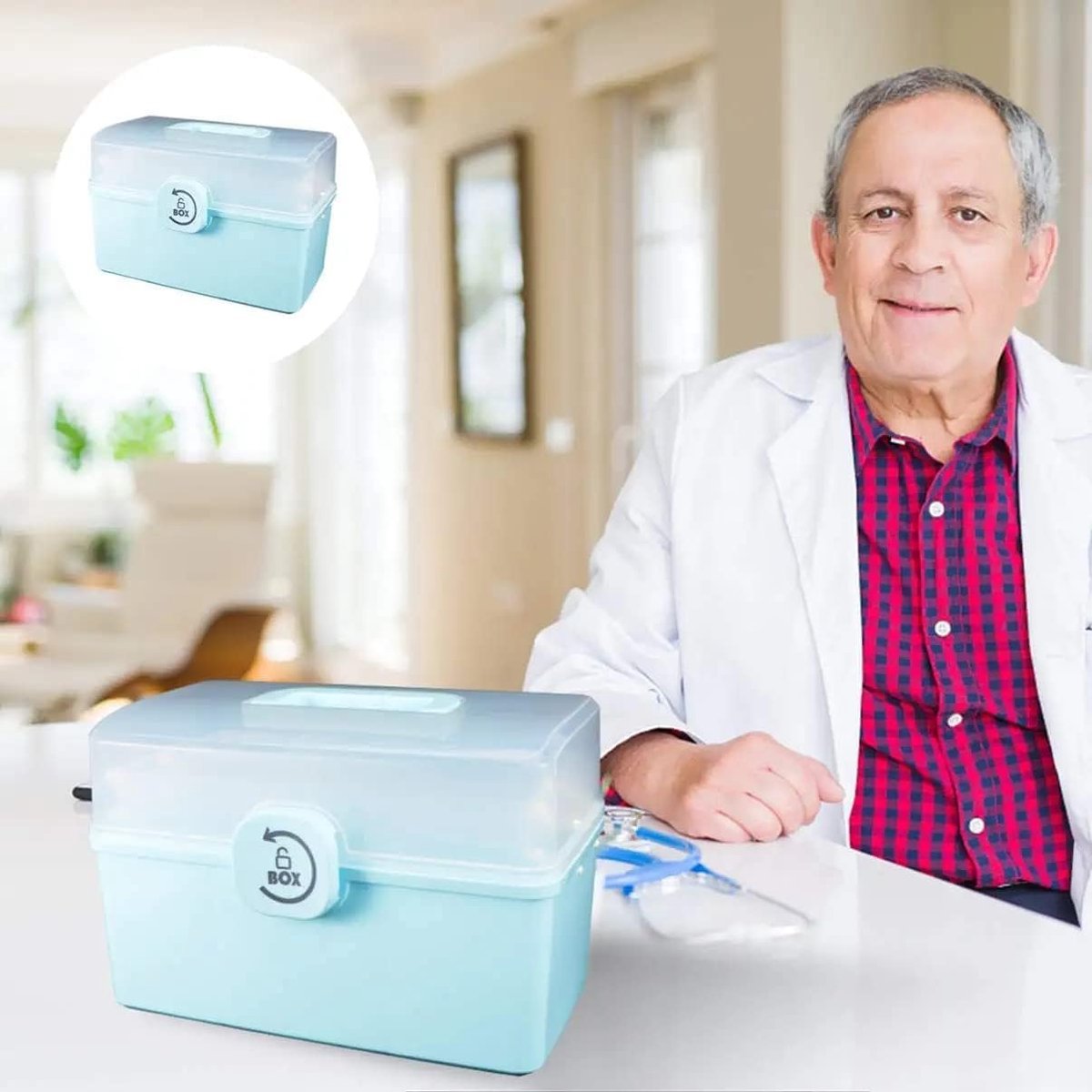 MOPUP 3-laagse medicijnopslag, medicijnopslagdoos met hoge capaciteit (34 x 22 x 25,5 cm) – met handgreep en verwijderbare vakken, geschikt voor familie, kantoor, school en reizen