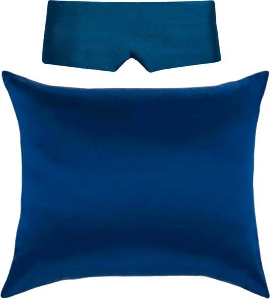 100% Zijden kussensloop Blauw hotelsluiting 19 Momme & Perfect Sleep slaapmasker 22 Mommer - Kussensloop | 60x70cm | 100% moerbei zijde | Dubbel gestikte naden aan de binnenkant - 60x70cm