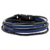 Lucleon - Roy - Armband voor heren van zwart en blauw leer en zwart roestvrij staal