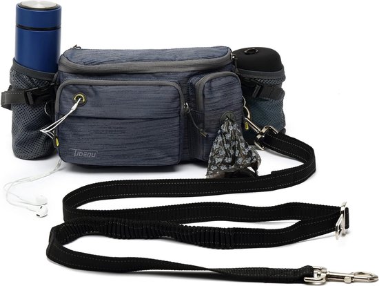 Laisse De Chien Mains Libres Pour Course, Marche, Randonnée, Cyclisme Et Entraînement - Harnais élastique Avec Ceinture Réglable, Poignée Rembourrée Et Coutures Réfléchissantes - Taille Moyenne