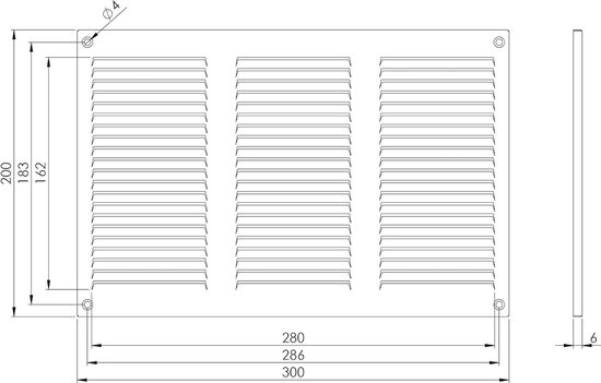 Metalen ventilatierooster, ventilatie (25 x 20 cm, wit