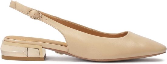 Beige pumps with metal embellishment on the heel