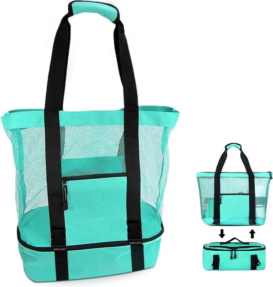 Strandtas Mesh Extra groot Opvouwbaar met ritssluiting Waterdichte zanddichte schoudertas Familie shopper voor zwemmen Strand Picknick Kamperen Reizen Vakantie