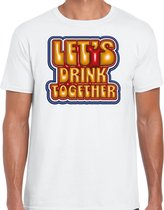 Bellatio Decorations Koningsdag shirt voor heren - let's drink together - wit - feestkleding L