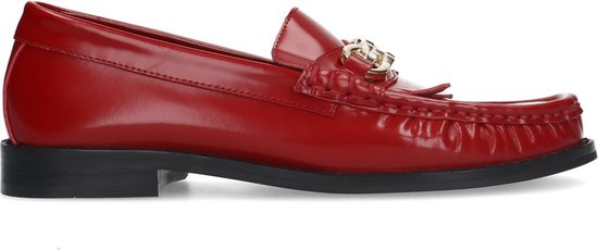Manfield - Dames - Rode leren loafers met goudkleurige chain en kwastjes - Maat 39