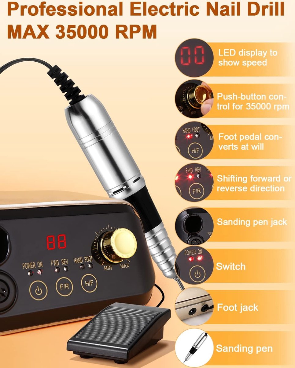 Goedkoopste Nagelvijl voor Acryl-, Gel- en Natuurlijke Nagels 35,000 rpm
