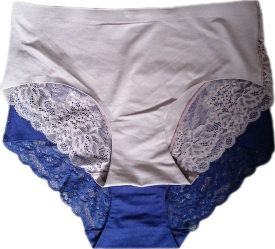 Femme - Sous-vêtements - Invisible - Culottes avec Dentelle - Set de 2 - Couleur Bleu Foncé Beige - Taille 42