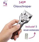 S4D® - Glasschraper - Schraper Voor Reinigen Kookplaten - Multifunctioneel - Metaal - Inclusief 5 Extra Mesjes !