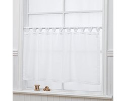 Vitrage, voile bistrogordijn met lussen, transparant gordijn, modern raamgordijn, gaas, sjaals, raamgordijn voor keuken, woonkamer, landhuis (h x b 60 x 120 cm, zuiver wit)