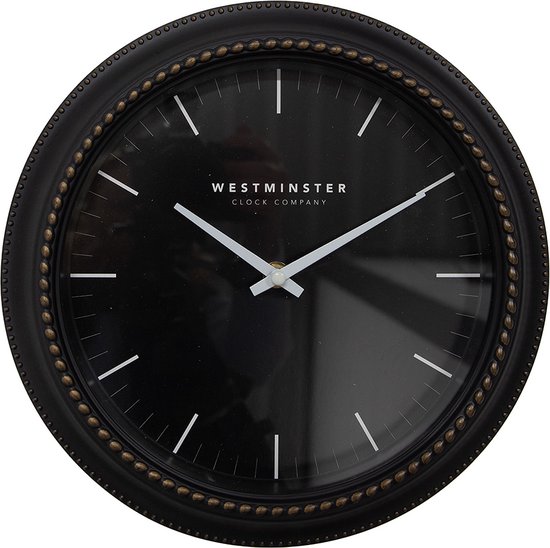 HAES DECO - Wandklok Ø 28x5 cm Zwart Kunststof Glas Westminster clock company Muurklok