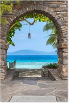 Affiche de jardin - Voir à travers - Mer - Chaise de plage - Arbres - Plage - 80x120 cm - Toile de jardin - Peinture de jardin