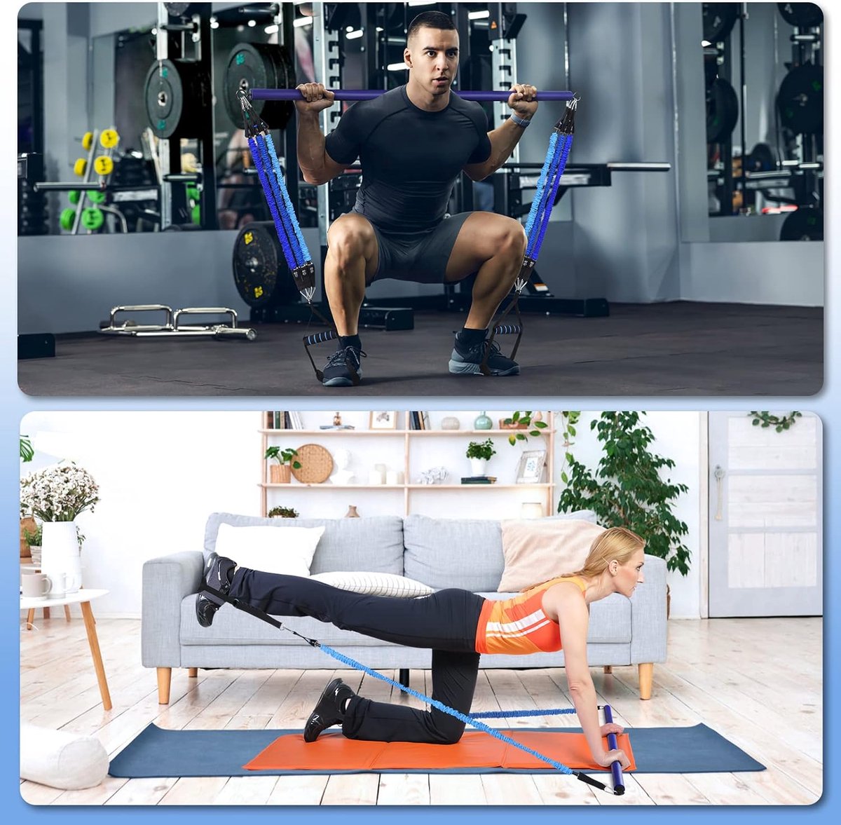 Pilates-barkit met weerstandsbanden, oefeningen, fitness, fitnessapparatuur voor dames en heren, thuissportschool, work-outs, roestvrij staal, stok, squat, yoga, pilates flexbands-kit voor het vormen