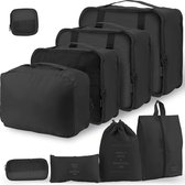 Cubes d'emballage pour valises – 9 pièces cubes d'emballage de voyage légers pour valises, ensemble de sacs, organisateur d'emballage de bagages pour accessoires de voyage avec sacs à chaussures – Zwart