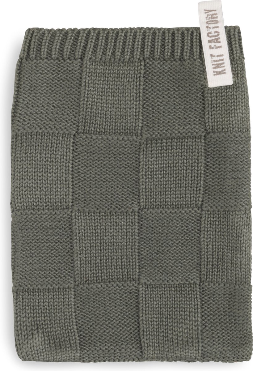 Knit Factory Gebreide Washandje Ivy - Washand - Khaki - Groen - 12x24 cm - Katoen