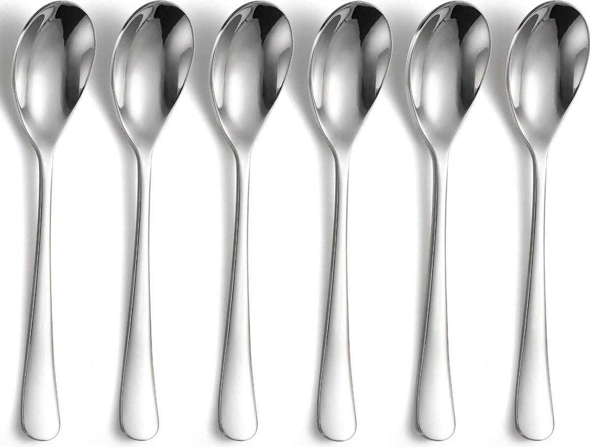 Theelepels van roestvrij staal, set van 6 lepels voor thee, koffie, yoghurt pudding (S6)