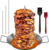 Verticale vleesspies Roestvrijstalen verticale spiesgrill met 2 borstels en 3 verwijderbare spiesmaten (8", 10" en 12") Verticale spiesgrillrekstandaard
