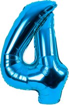 Festivz Blauwe Cijfer Ballon 4 - Blauw – 81 CM - Decoratie – Feestversiering – Blue - Verjaardag - Bruiloft - Feest