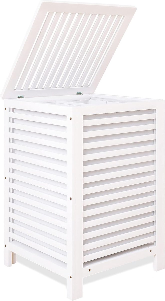 Goedkoopste Wassorteerder Dubbele wasmand met deksel 120L bamboe wasmand verwijderbare binnenzak 2-delige kledingverdeler voor wasruimte-badkamer-slaapkamer (wit) wassorteerder