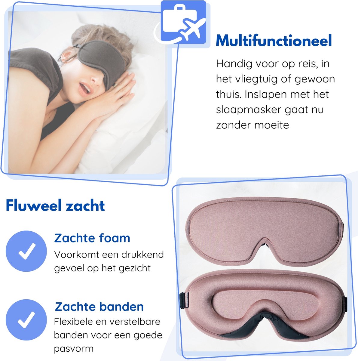 Hilvard - Slaapmasker - Oogmasker - Inclusief Slaap oordopjes - 100% Verduisterend - Verstelbaar - Ergonomisch - Roze — afbeelding 5