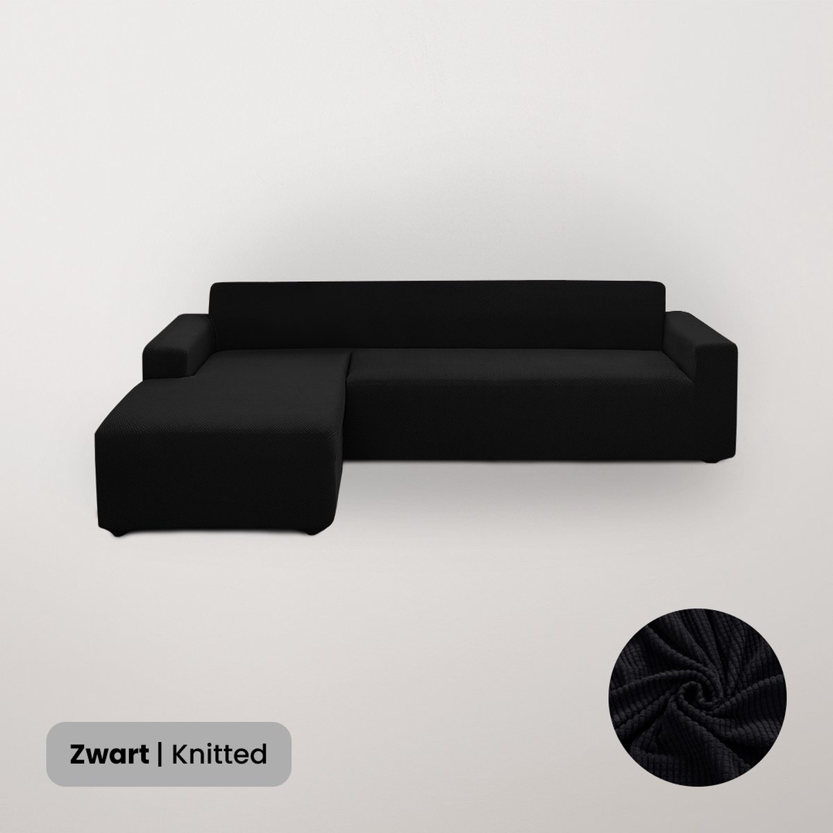 BankhoesDiscounter Knitted Hoekbank Hoes – Hoekbank – Sofa Cover – Bankbeschermer – Bankhoezen Voor Hoekbank – Zwart – Set van M3 + M3