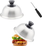 Luxiba - 2 stuks Burger Bells 16 x 10 cm Melting Bell Burger Bell Burger Covers met handgrepen Burger Cover RVS Melting Dome Afdekplaat Bell Food Bell Burger Cover