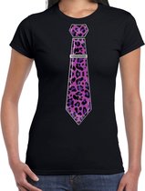 Bellatio Decorations Verkleed T-shirt dames - panterprint stropdas - zwart - foute party - carnaval XXL