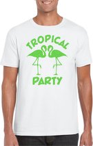 Toppers in concert - Bellatio Decorations Tropical party T-shirt heren - met glitters - wit/groen - carnaval/themafeest L