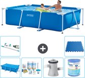 Intex Rechthoekig Frame Zwembad - 260 x 160 x 65 cm - Blauw - Inclusief Solarzeil - Onderhoudspakket - Zwembadfilterpomp - Filter - Stofzuiger - Vloertegels