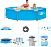Piscine Intex à cadre rond - 244 x 51 cm - Blauw - Comprend une couverture - Kit d'entretien - Pompe de filtration de piscine - Filtre - Tapis de sol - Kit de nettoyage
