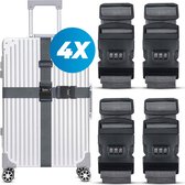 Sangle de valise avec serrure à combinaison et étiquette de valise - 4 pièces - Ajustable - Sangle de bagage - 200 centimètres - Sécurité Extra - Voyages - Grijs