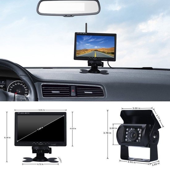BrandWay Draadloze Achteruitrijcamera set met 7 inch scherm en 2 Draadloze Camera's - Auto / Camper / Caravan / Vrachtwagen / Landbouw van BRA — afbeelding 4