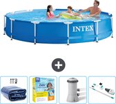 Piscine Intex à cadre rond - 366 x 76 cm - Blauw - Avec couverture solaire - Forfait entretien - Pompe de filtration de piscine - Aspirateur