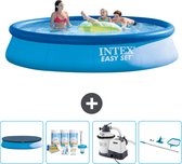 Intex Rond Opblaasbaar Easy Set Zwembad - 396 x 84 cm - Blauw - Inclusief Afdekzeil - Onderhoudspakket - Zwembadfilterpomp - Schoonmaakset