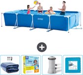 Intex Rechthoekig Frame Zwembad - 450 x 220 x 84 cm - Blauw - Inclusief Solarzeil - Onderhoudspakket - Zwembadfilterpomp - Vloertegels