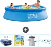 Intex Rond Opblaasbaar Easy Set Zwembad - 305 x 76 cm - Blauw - Inclusief Solarzeil - Onderhoudspakket - Zwembadfilterpomp - Schoonmaakset