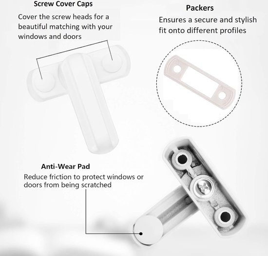 Lot de 4 bloqueurs de ceinture – Verrouillage de porte et de fenêtre antivol – Sécurité Extra pour Home et Portes en PVC/uPVC – Wit