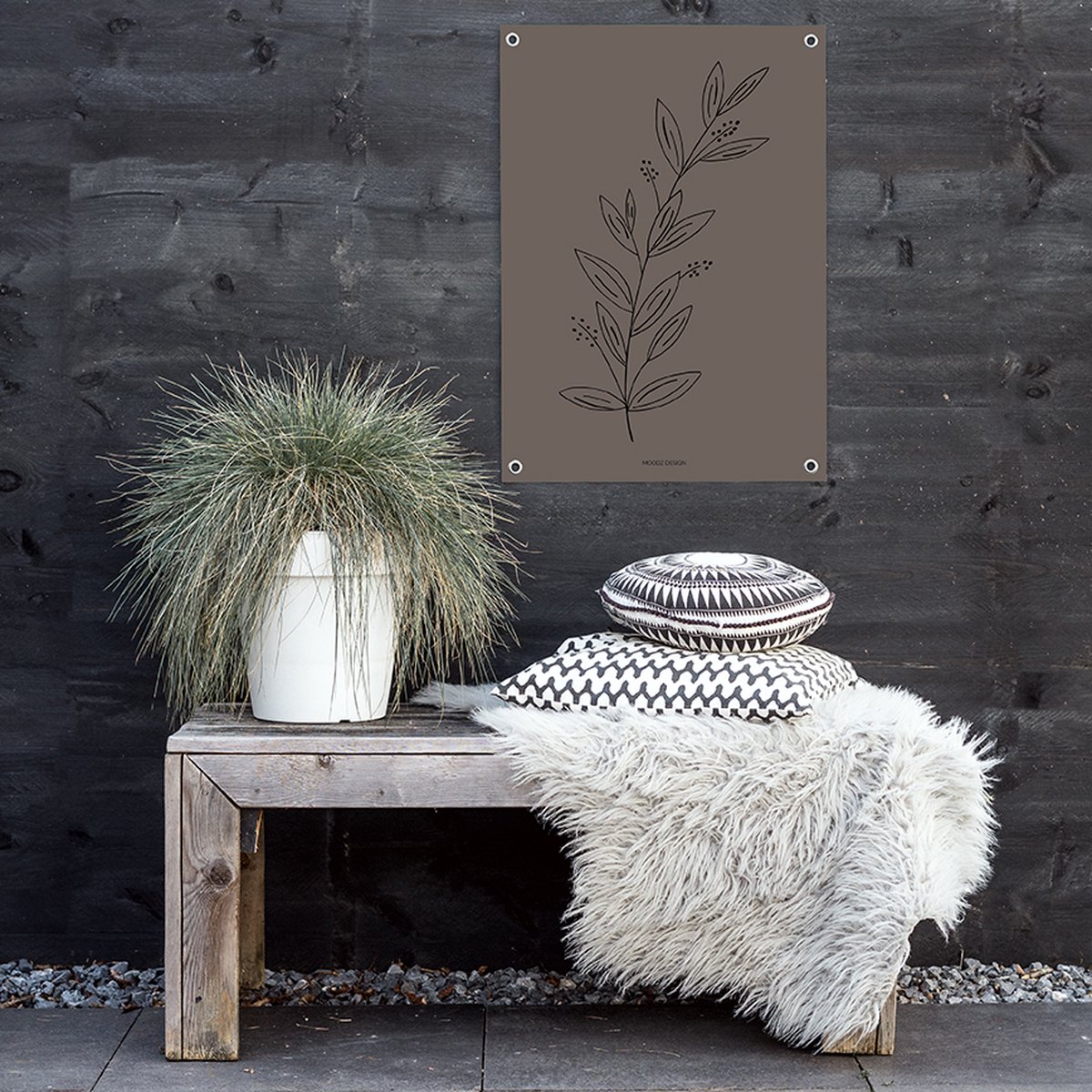MOODZ design | Tuinposter | Buitenposter | Illustratie natuur 2 | 50 x 70 cm | Bruin