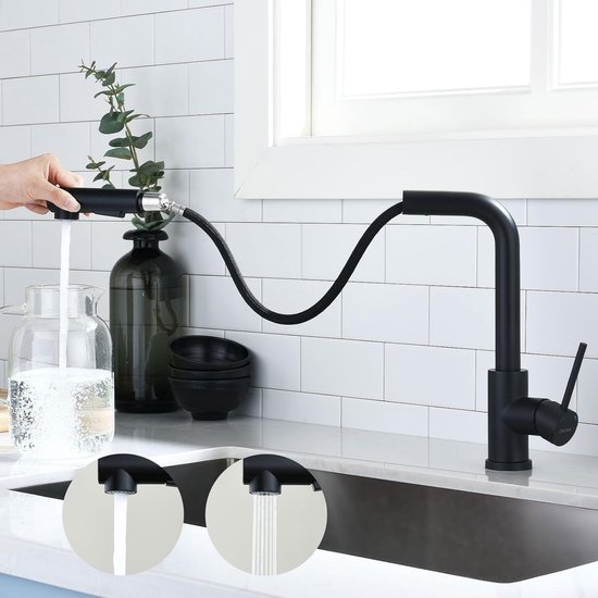 Waterkraan Keuken Keukenkraan met uittrekbaar, YUANNY 360° draaibare mengkraan keuken hoge druk, roestvrij stalen spoelbakarmatuur met sproeier eengreepsmengkraan spoelbak armatuur keuken met 3