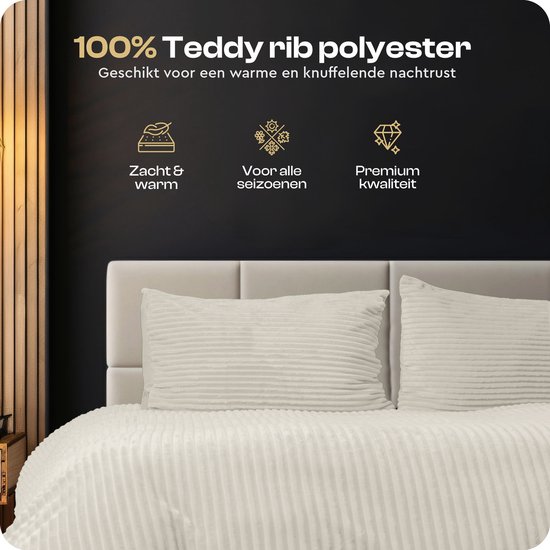 Sleeptime Teddy Rib Dekbedovertrek - 200X200/220 + 2 x kussenslopen 60x70 - Creme — afbeelding 3