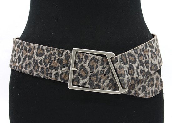 Thimbly Belts Dames brede afhangriem leopard look - dames riem - 6 cm breed - Multi - Echt Nerf Leer - Taille: 90cm - Totale lengte riem: 105cm