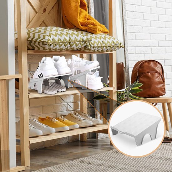 Schoengleuvenorganizer, 4 stuks, antislip, dubbellaags, schoenen, stapelaar, kunststof, ruimtebesparend, bevat in totaal 8 paar sandalen voor kast, schoenen
