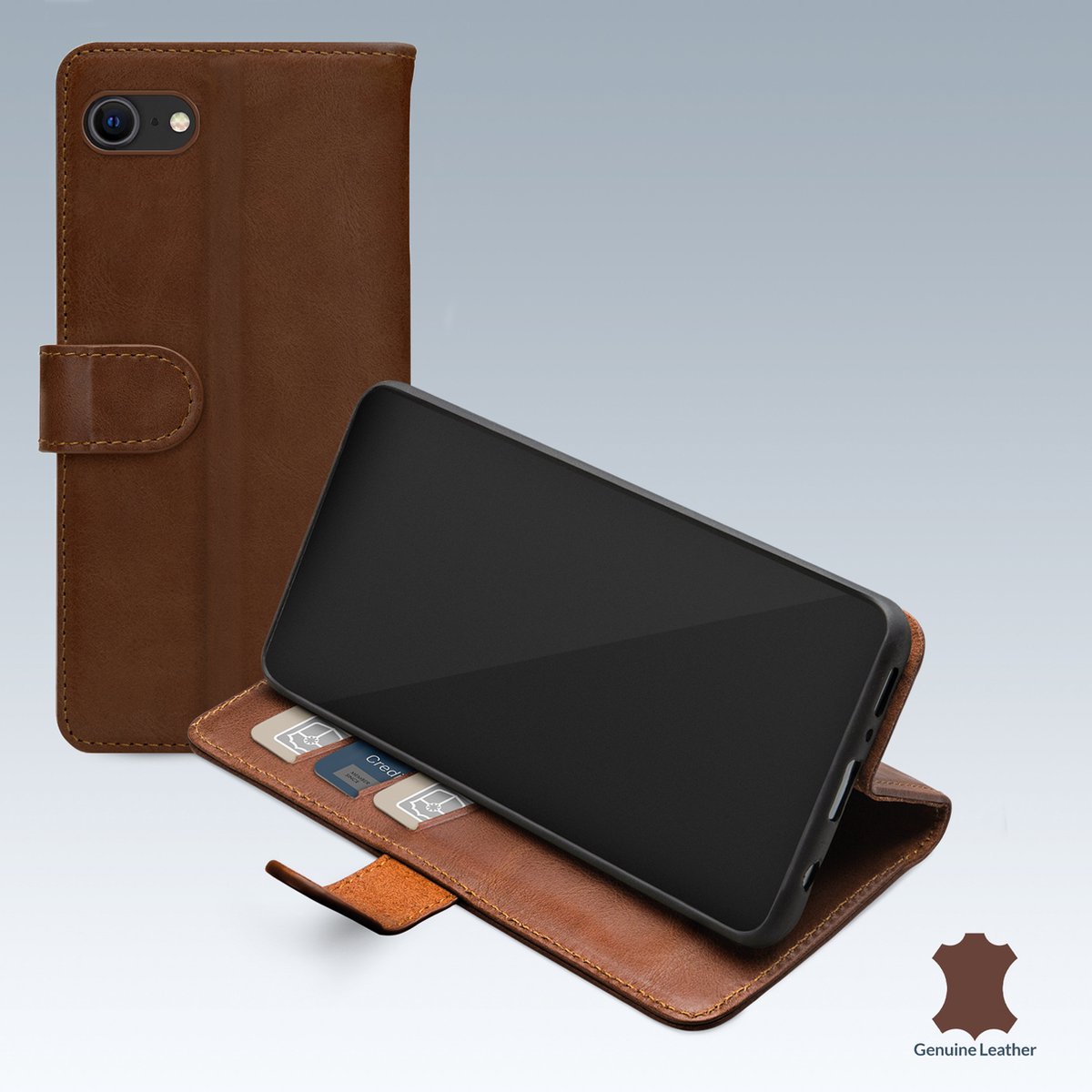 Mobilize Telefoonhoesje geschikt voor Apple iPhone SE (2020) Hoesje Echt Leer | Mobilize Wallet Bookcase Portemonnee | Pasjeshouder voor 3 Pasjes | Telefoonhoesje voor Pinpas / OV Kaart / Rijbewijs - Bruin