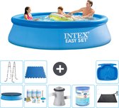 Intex Rond Opblaasbaar Easy Set Zwembad - 305 x 76 cm - Blauw - Inclusief Afdekzeil - Onderhoudspakket - Zwembadfilterpomp - Filter - Solar Mat - Ladder - Voetenbad - Vloertegels
