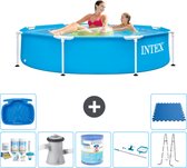 Piscine à cadre rond Intex - 244 x 51 cm - Blauw - Kit d'entretien inclus - Pompe de filtration de piscine - Filtre - Kit de nettoyage - Ladder - Bain de pieds - Carrelages de sol
